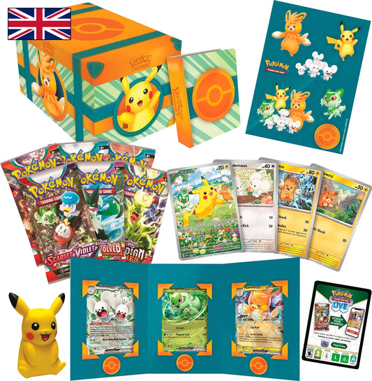 Bild der Pokemon Paldean Adventure Chest inklusive ihres Inhaltes