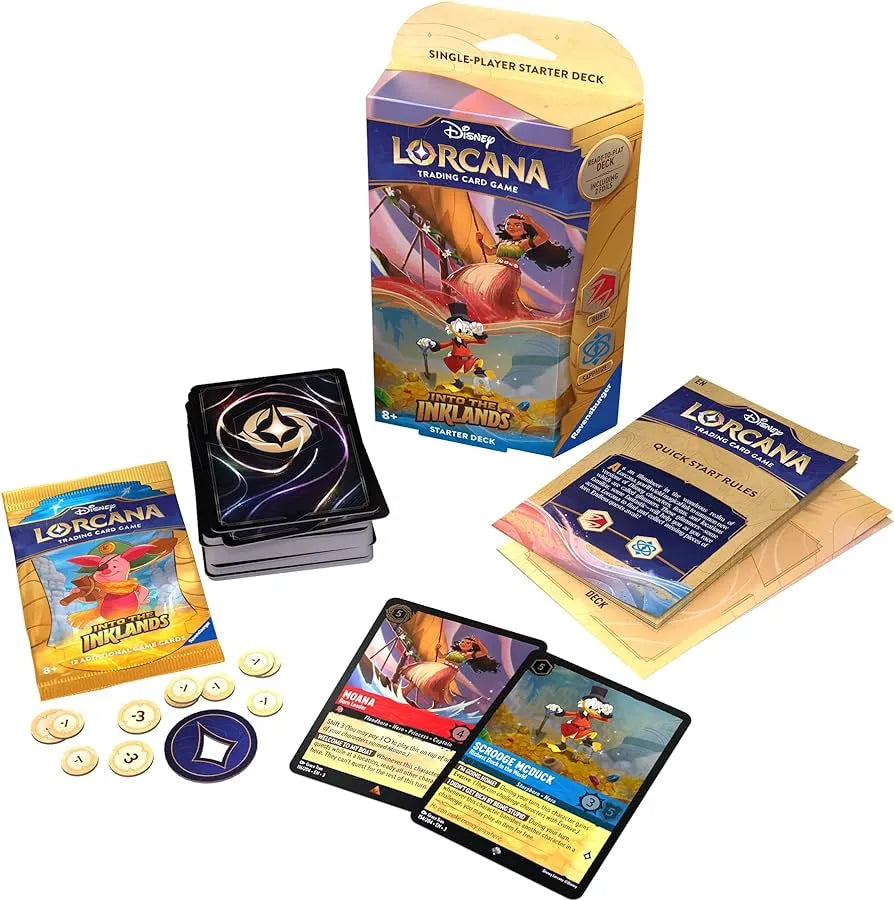 Bild des Starter Decks Rubin/Saphir von Disney Lorcana - Die Tintenlande mit Deutscher Flagge